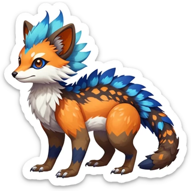Rare realistic exotic brown beige white neon-orange dark-blues cute epic pretty beautiful handsome gorgeous aesthetic colorful vibrant Vernid-Trico-species-Fakemon-creature by LiLaiRa, 4 legs, 1 tail, random markings, (full body) sticker