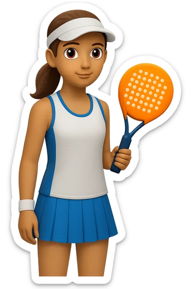 Change the image to depict a woman simply holding a padel racket in a neutral pose with no action, in emoji style, with no background. sticker