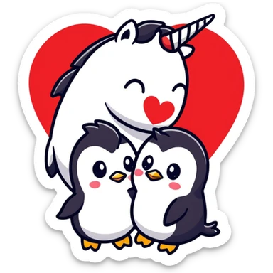 Unicorn and penguin in heart sticker