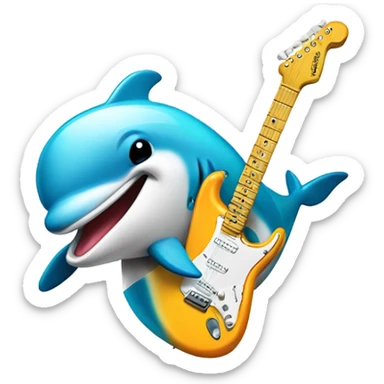 Dolphin with sun shades playing a fender Stratocaster sticker