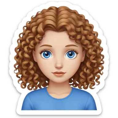 White girl, light brown kinda curly hair up to chest and blue eyes sticker