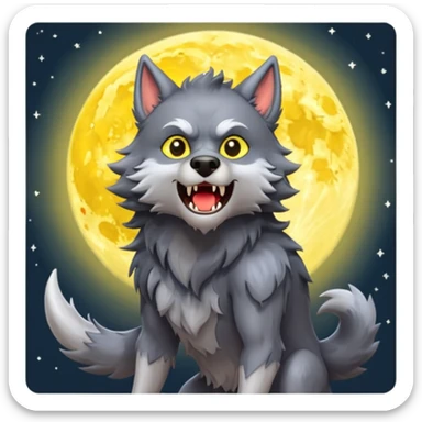Werewolf howling at moon  cartoon -style/cute and transparent for a sticker  sticker