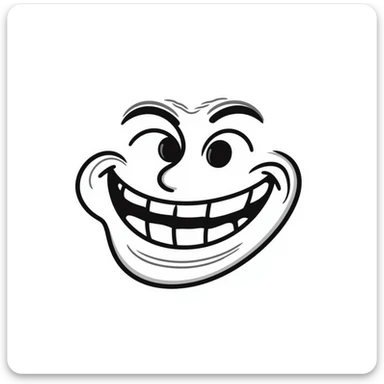 Hand-drawn troll face meme with classic grin, used in YouTube videos sticker