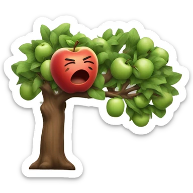 an apple punching a tree sticker