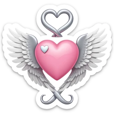 pink heart with white wings and an infinity symbol above it, Apple emoji style sticker
