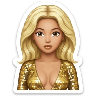 Beyonce platinum blonde hair, gold outfit sticker