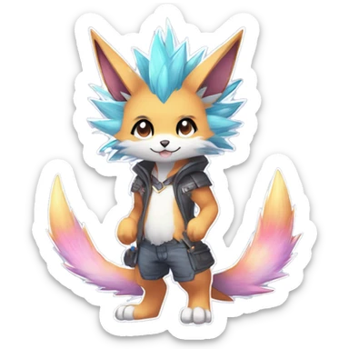 Anthro Scalie Spiky Cool Edgy Magical Shiny Colorful Pastel Sparkle Kemono-style Chibi Fantasy-Animal-Fakémon-Pokémon-Hybrid Fur Sona Aesthetic Full Body sticker