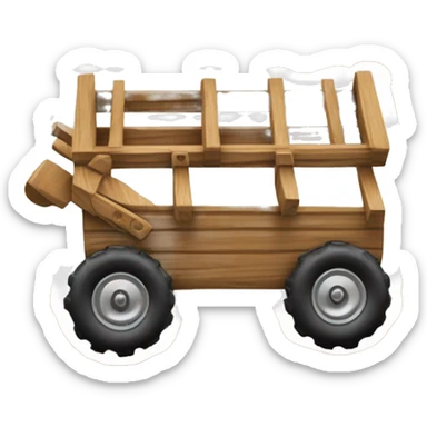an all terrain vehicle with thread wheels but its a wooden wagon sticker