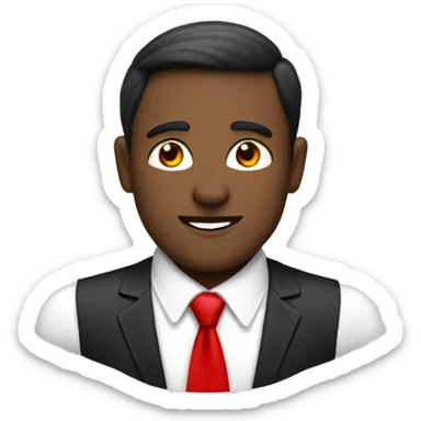 man with white shirt and red tie and a black pats  sticker