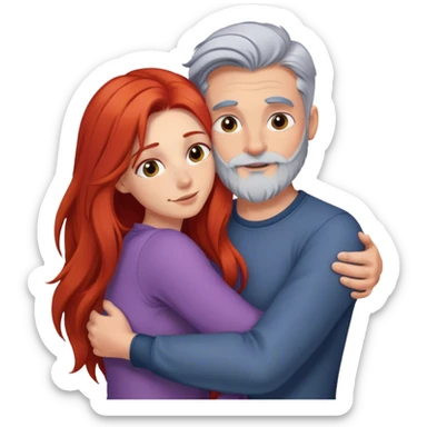 Long red hair woman and young gray hair man with beard hugging sticker