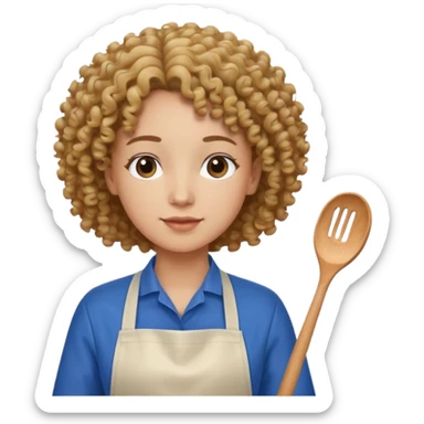person with curly hair in blue apron sticker