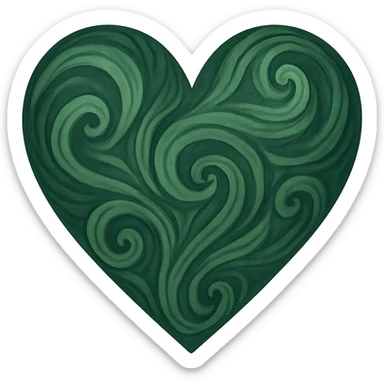 heart with a swirling forest green pattern, digital illustration, no background sticker