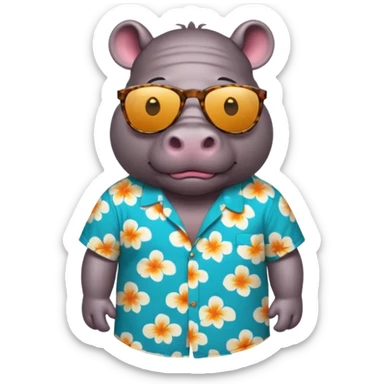 hippo with aloha shirt wearing sunglasses sticker