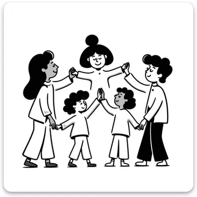 team building, group of people joining hands in a circle, playful and energetic, hand drawn doodle style sticker