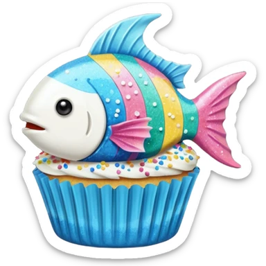 the flat side view of a fictional cup cake fish sticker