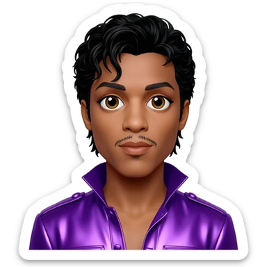 Prince Rogers Nelson with brown eyes, black hair, purple metallic outfit sticker
