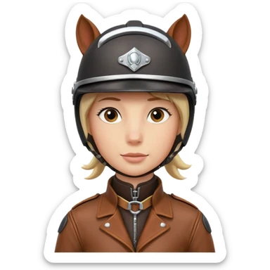 horse rider portrait, head and shoulders only, wearing riding helmet, leather jacket collar, confident expression, subtle horse tack strap visible, 3D cartoon, mobile game icon style, clean background, no text, no watermark
 sticker