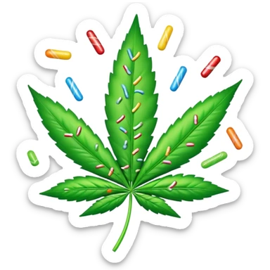 marijuana leaf with candy sprinkles falling around it sticker