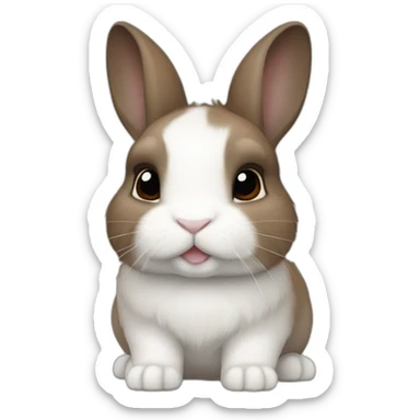 Netherland dwarf bunny with brown and slightly grey fur and white nose and front of toes sticker