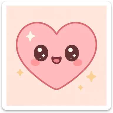 adorable pink heart with a smiling face, kawaii style, soft pink shades, sparkles sticker