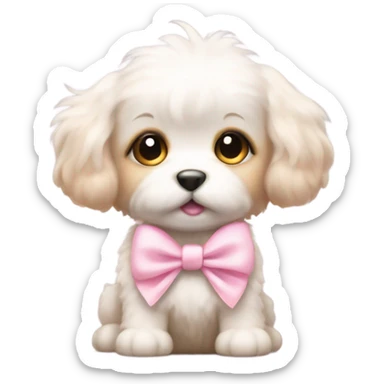 Fuzzy baby dog with light pink bow sticker
