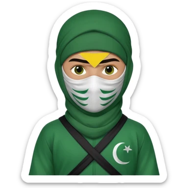Ninja arab green and white with mask pakistani flag sticker