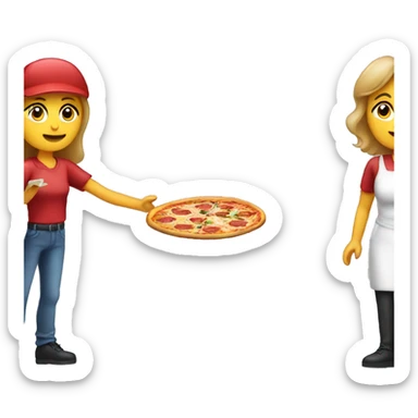 A woman handing a pizza back to the pizza delivery guy sticker