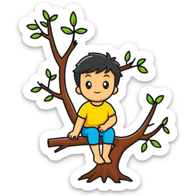 child sitting on a tree branch sticker