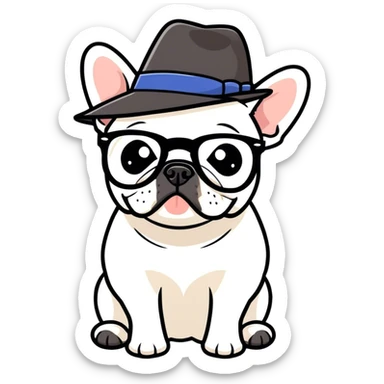 french bulldog with black hat glasses  sticker