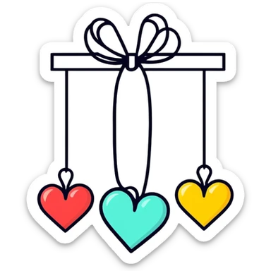 Dangling hearts from ribbon sticker