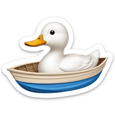 A white duck-shaped boat with a Shade cloth sticker