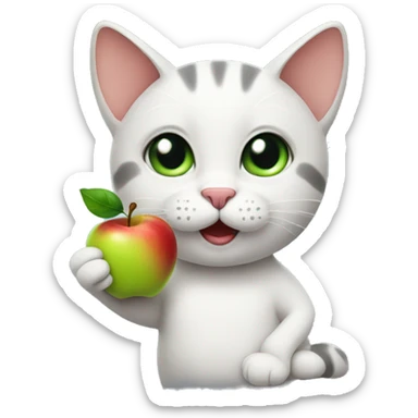 cat holding a apple sticker