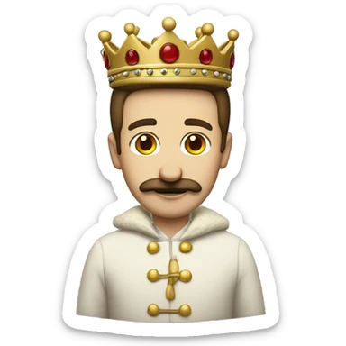 Create a classic emoji with a friendly man with an imperial crown on his head, a straight brown moustache, an ermine coat over his shoulder and the number 5 on his crown. His clothes are red. sticker