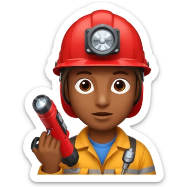 a mole with drill, red helmet, headlamp sticker