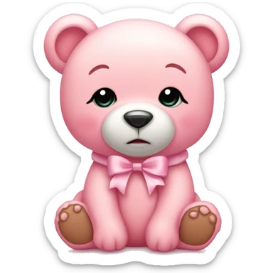 cute baby pink bear with a pouty lip and happines tears in eyes and baby pink bows sticker