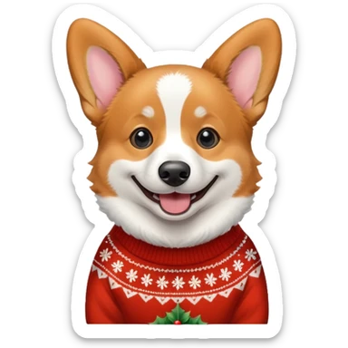 Emoji of a corgi wearing a Christmas sweater sticker