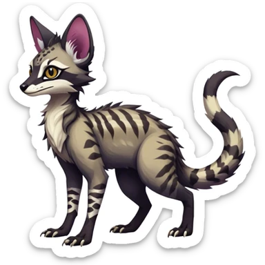 Feral Rare Fantasy dark colorful Vernid-Sergal-Genet-Trico-species by LiLaiRa, random markings, tufted tail, tufted ears, full body sticker