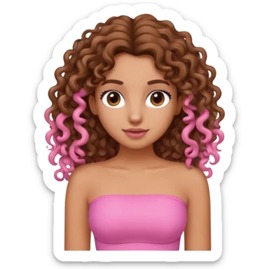 tan girl with long curly brown hair and pink tube top sticker