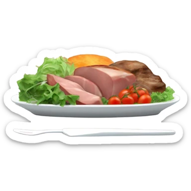 a hot delicious dinner and salad on a plate next to the computer sticker