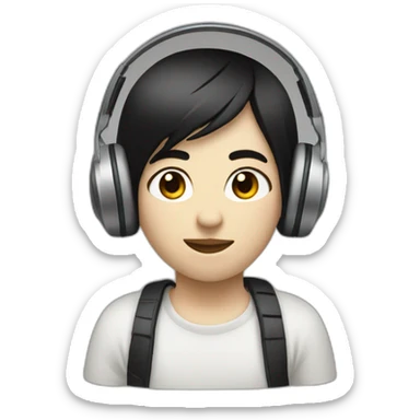 small black hair and white skin tone person listening to music  sticker