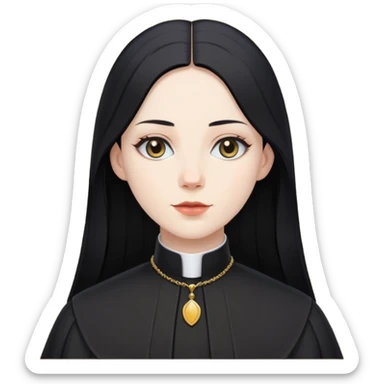 Woman with long hair wearing clergy collar sticker