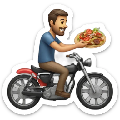 a man on a bike eating a kebab sticker