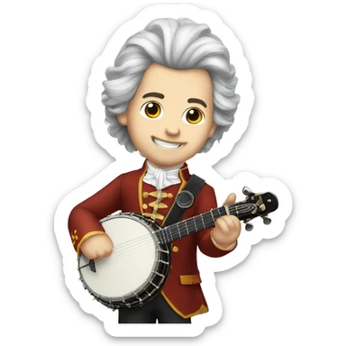 Wolfgang Mozart chibi wig standing young 5-string banjo sticker