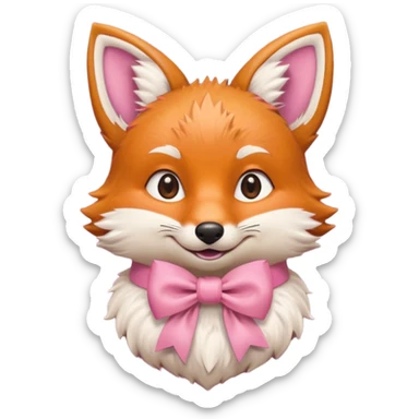 smiling fox, bust up, wearing a pink bow sticker