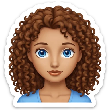 Woman with tan skin blue eyes and brown curly hair sticker