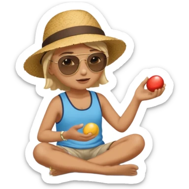 Someone sitting on the ground in the Beach close to the water and throws stone at the water and it's a sunrise  sticker