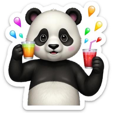A panda holding a cup of punch, looking excited under disco lights.



















 sticker