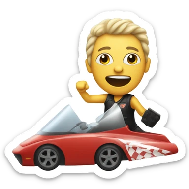 a rock singer rushing to a gig in a race car  sticker