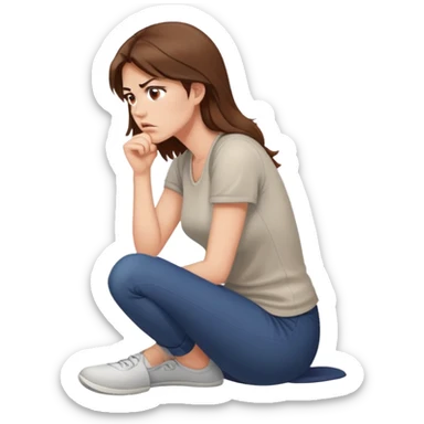angry woman with brown hair sitting on a floor in profile avoiding conversation sticker
