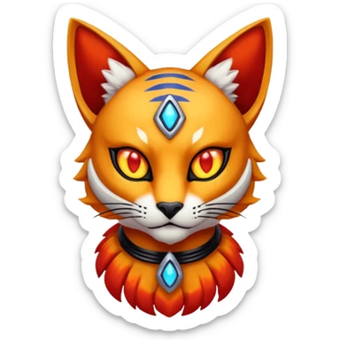 Colorful orange red black yellow Bastet-Gatomon-Vernid-Protogen-Digimon-Fakémon-Pokémon-creature  (full body) sticker